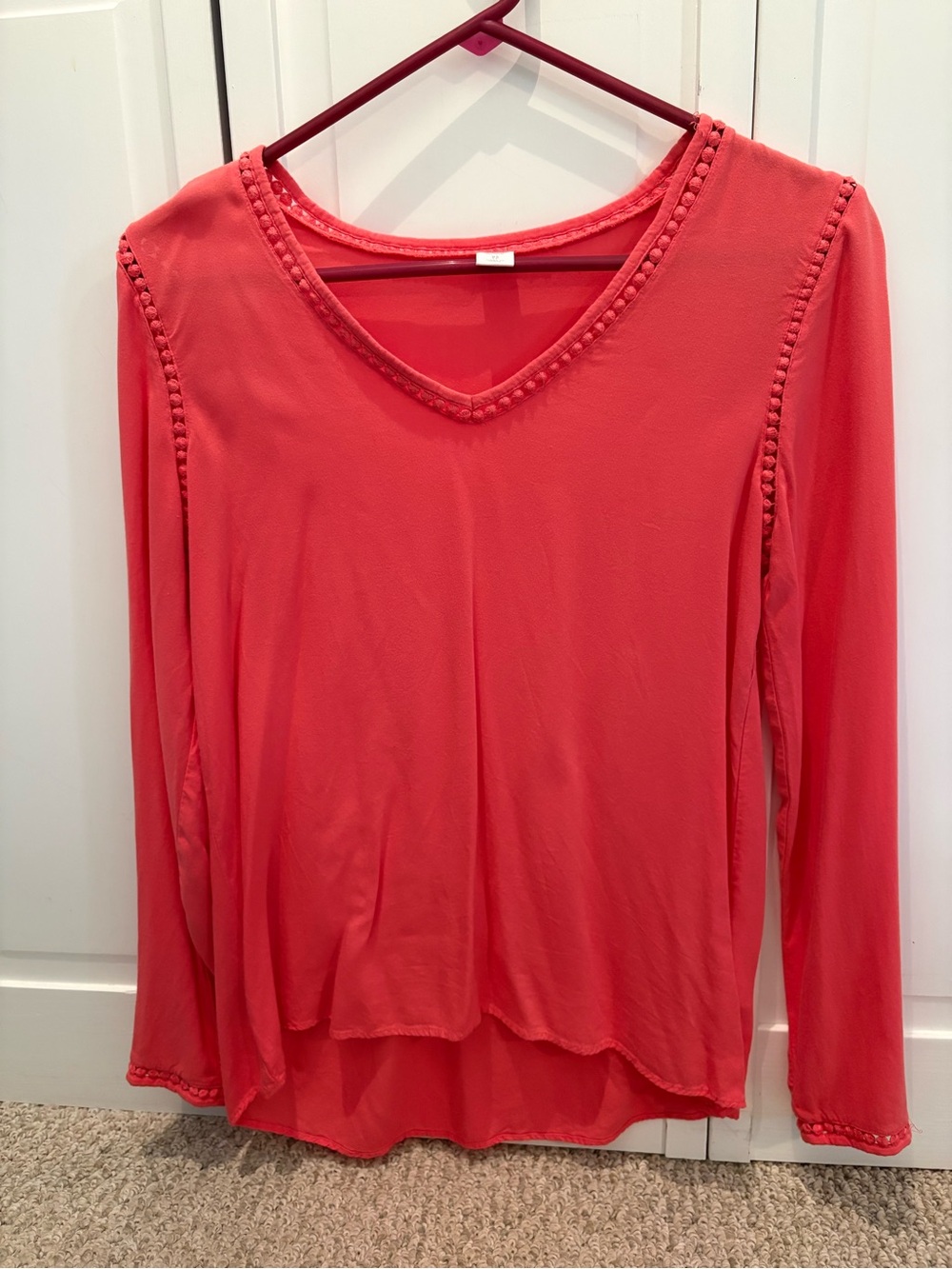 Old Navy Coral Long-Sleeve V-Neck Top